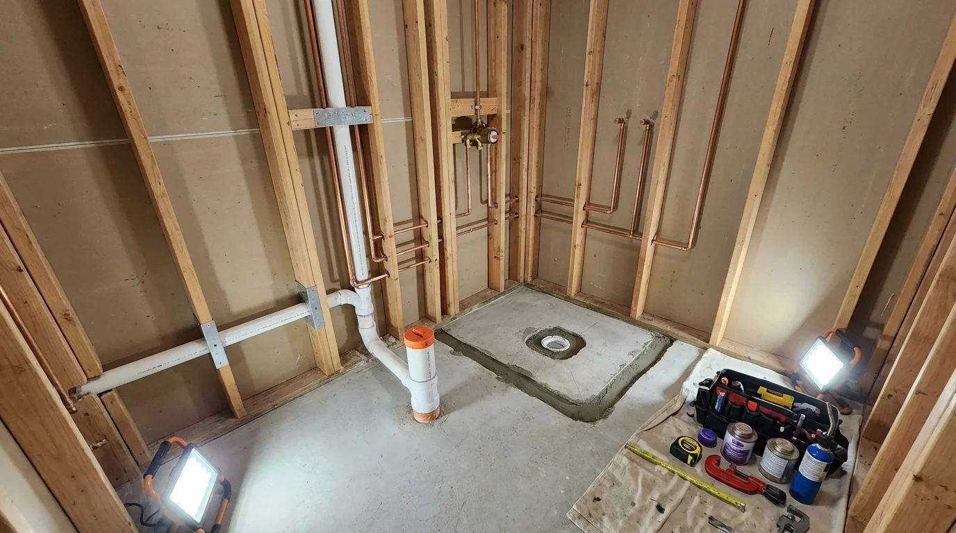 Bathroom rough-in plumbing during remodel by Johns Plumbing LLC in Yuma