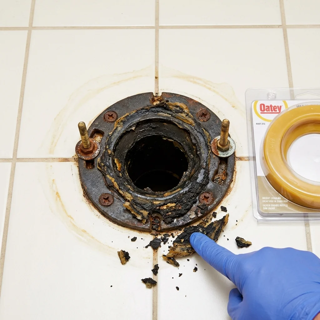 Failed wax ring showing water seepage at the base of a toilet in a Yuma, CO home